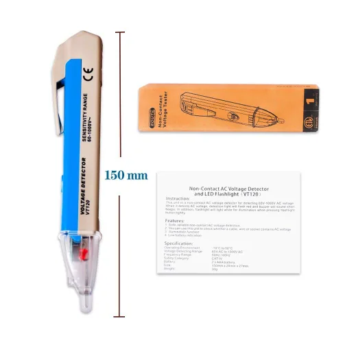 Vista 7 de Probador de voltaje sin contacto con linterna LED, alarma de zumbador, pluma detector de voltaje de CA, rango de prueba 60V - 1000V y juicio