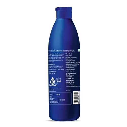 Vista 7 de Parachute Advansed Aceite de coco dorado con vitamina E Aceite de coco puro Para cabello largo, fuerte y nutrido Protección contra daños