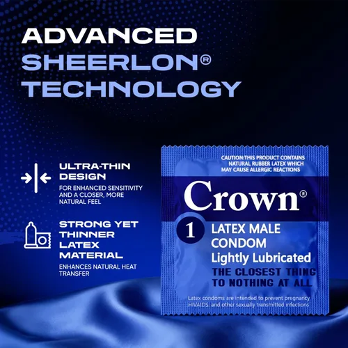 Vista 7 de Crown Condones — 50 unidades — Condones de látex lubricados — Más sedosos, más delgados y más fuertes (paquete de 50) Lubricado, látex, más