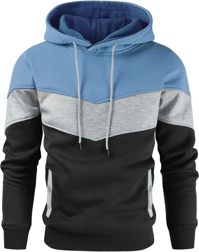 Vista 24 de Gesean - Sudadera con capucha para hombre, diseño de bloques de color, estilo suéter, manga larga, casual, con bolsillo