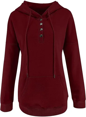 Vista 94 de Sudaderas con capucha para mujer, con cuello de botón, sin botones, con cordón, manga larga, lindas, ropa para adolescentes y niñas