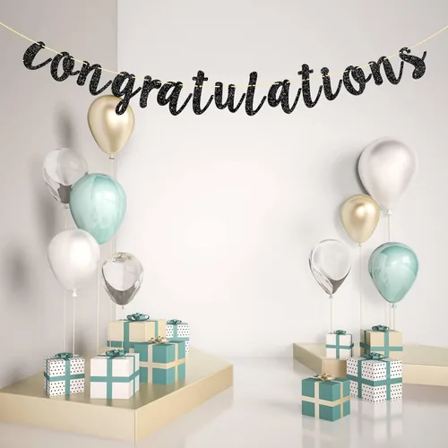 Vista 5 de Cartel de felicitaciones con purpurina negra para bodas, aniversarios, graduaciones, banderines de felicitaciones, suministros de decoración