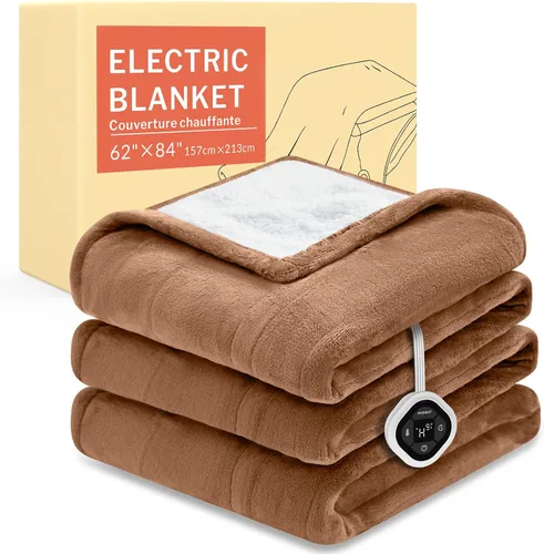 Vista 13 de HOMLYNS LuxeHeat - Manta térmica eléctrica tamaño King, manta térmica de franela suave Sherpa con 10 ajustes de calor, temporizador de 1 a 10 horas