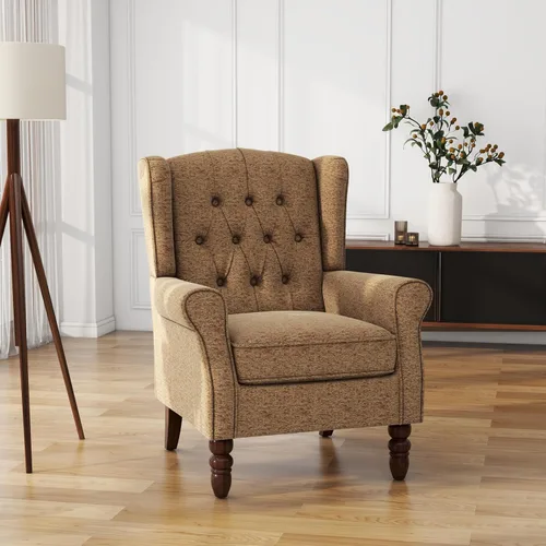 Vista 12 de High Back Accent Chair, Fabric Upholstered Armchair Wingback Chair for Living Room, Comfy Bedroom Reading Seat with Solid Wood Legs, Beige