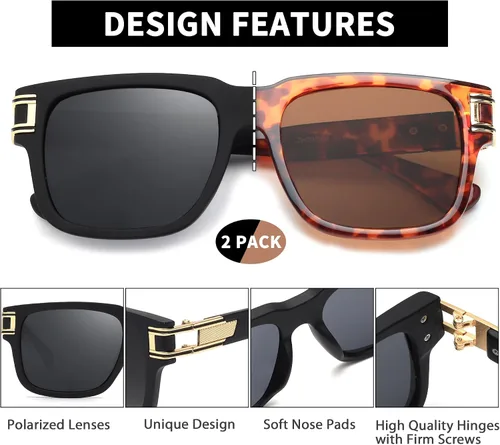 Vista 2 de JIM HALO Gafas de sol polarizadas para hombres y mujeres, gafas de sol clásicas retro cuadradas para conducir, pescar, protección UV400