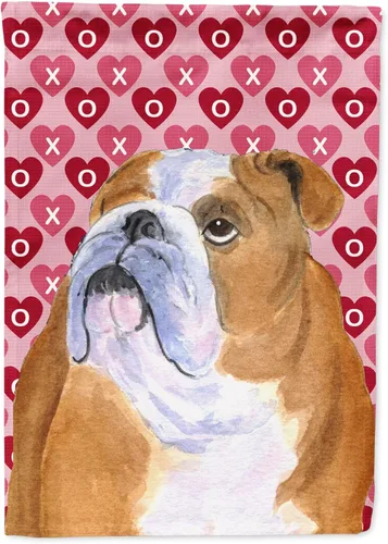 Vista 247 de Caroline's Treasures SS4484GF Bandera de jardín con diseño de bulldog inglés y corazones para el Día de San Valentín, bandera decorativa para patio