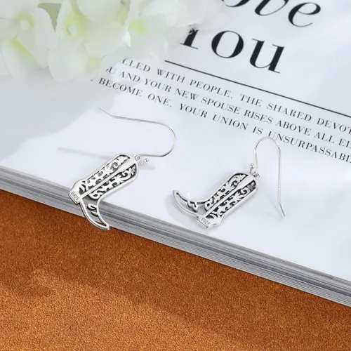 Vista 6 de Sterling Silver Cowgirl Boot Earrings Women Girls Dangle Boot Earrings Country Western Style Jewelry Gifts for Cowgirl
