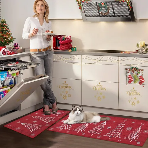 Vista 6 de CAROMIO Tapete de cocina de Navidad, lavable, antideslizante, tapete decorativo de Navidad, tapete antideslizante para fregadero de lavandería, 17 x