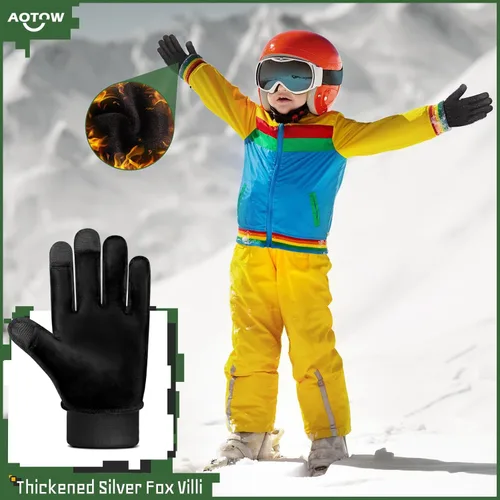 Vista 3 de AOTOW Guantes deportivos cálidos de invierno para niños, para clima frío, térmico, para nieve, pantalla táctil, para niños y niñas