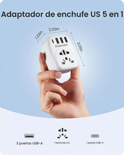 Vista 4 de LENCENT Adaptador de enchufe del mundo a los E.E.U.U. con 3 USB y 1 PD Tipo-c Puertos de carga rápida rápida, tipo B Europa Europa/Reino