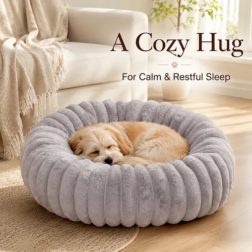 Vista 2 de Cama calmante para perros pequeños, cama lavable en forma de dona Gris