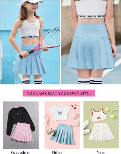 Vista 7 de Arshiner Faldas de tenis para niña con pantalones cortos, falda plisada atlética, falda pantalón de entrenamiento con bolsillos para niños de 4 a 13