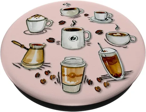 Vista 2 de Lindo café café con leche para mamá Cafe rosa PopSockets agarre y soporte para teléfonos y tabletas, Negro