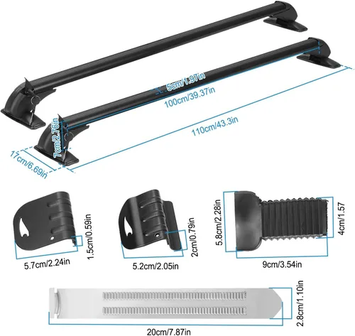 Vista 4 de Barras transversales universales para techo, barras transversales de aluminio de 43 pulgadas con bloqueo antirrobo, marco de ventana ajustable