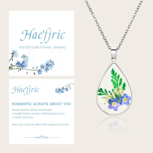 Vista 35 de Collar de flores silvestres prensadas con encaje de Forget-Me-Not y Queen Anne Collar de flores prensadas de oro Collares hechos a mano