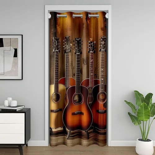 Vista 38 de Castle Fairy Cowboy Boots Door Curtain for Doorways Privacy Bohemia Musical Guitar Doorway Curtain Western Rustic Cowgirl All Season Blackout