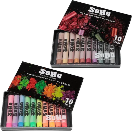 Vista 8 de Soho Urban Artist Juego de 10 colores pastel suaves fluorescentes brillantes, palitos pastel vibrantes para arte, dibujo, mezcla, capas y sombreado