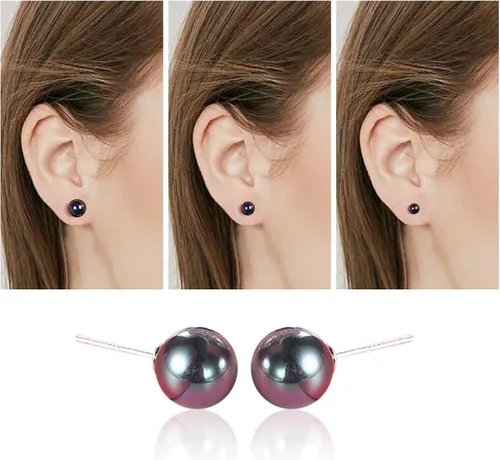 Vista 8 de Aretes de tuerca para mujer, aretes de perlas negras para mujer, hipoalergénicos, clásicos, redondos, regalo para madre, esposa, novia, día de San