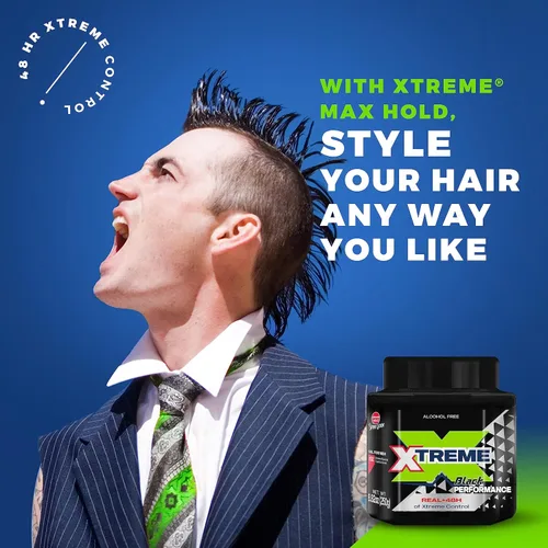 Vista 6 de Xtreme Black Performance Styling Gel para el cabello para hombres, sin alcohol, control Xtreme de 48 horas con aloe vera, tarro de 8.82 onzas