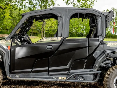 Vista 8 de SuperATV Primal Soft Cab - Puertas superiores para Polaris General 4 1000 2017+ Resistente a las abrasiones Los broches mantienen las ventanas