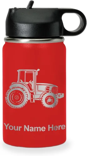 Vista 11 de LaserGram Botella de agua personalizada, tractor agrícola, acero inoxidable de doble pared aislada al vacío con popote superior, regalo grabado