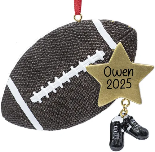 Vista 7 de Adorno de Navidad personalizado para niño de fútbol 2026 Jugador masculino en camiseta con casco y bola para árbol de Navidad Recuerdo