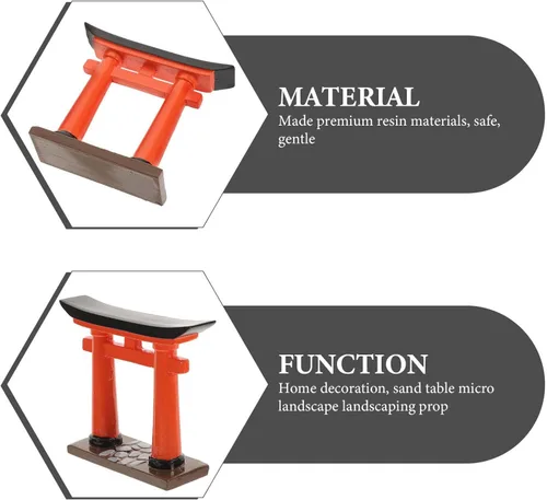 Vista 8 de NOLITOY Puerta Torii en miniatura, adorno de resina de estilo japonés, modelo de santuario sintoísta rojo para jardín zen, pecera, decoración
