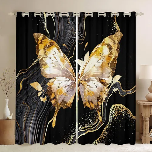 Vista 14 de jejeloiu Cortinas de oscurecimiento de libélula (2 paneles, 52 x 84 pulgadas), cortinas abstractas para dormitorio, sala de estar, arte moderno, 30%
