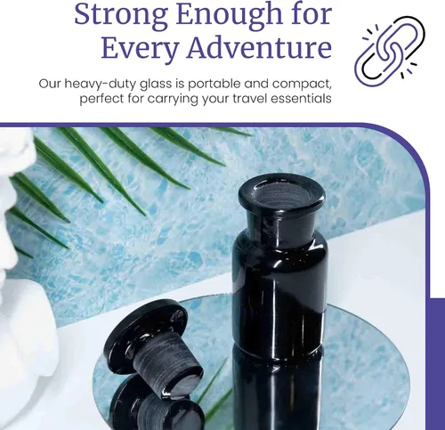 Vista 3 de Infinity Jars 50 ml (1.69 fl oz) Tarro de vidrio negro con bloqueo ultravioleta, hermético, a prueba de olores, recargable, para hierbas, especias