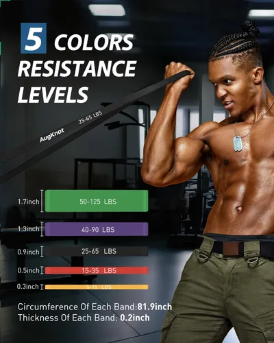Vista 2 de AugKnot Resistance Bands for Working Out: 5-Levels Exercise Bands Set - Pull Up Assistance Elastic Silicone - Physical Therapy/Training/Stretching