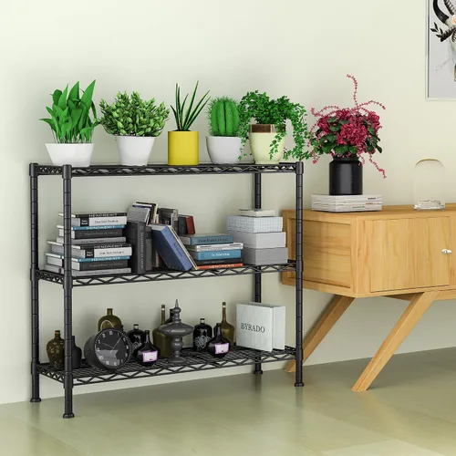 Vista 4 de Soywey Estantes de Almacenamiento Ajustables de Servicio Pesado de 3 Estantes, 36" An x 14" Pr x 35.8" Al, Organizador de Rejilla Metálica