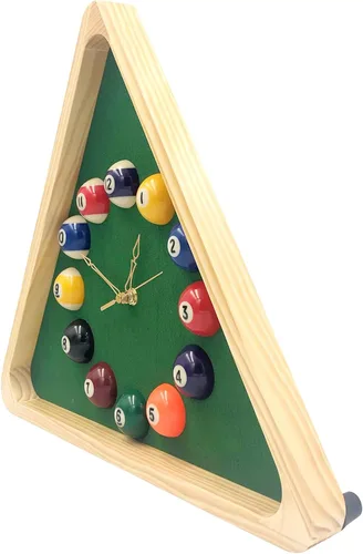 Vista 3 de Yuanhe Reloj de Bolas de Billar – Reloj de Pared Triangular de Mesa de Billar Genial de 14 Pulgadas con Marco de Madera Maciza, Ideal para Sala