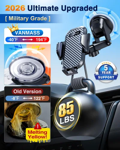 Vista 4 de VANMASS - Soporte para teléfono de automóvil 2026, de grado militar, con succión y clip para parabrisas. Soporte para pared y ducha de teléfono