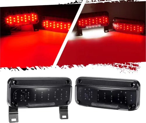 Vista 8 de Partsam Luces traseras rectangulares LED rojas para caravana, remolque, parada de freno, giro, luz blanca para matrícula, 49 LED con soporte de rojo