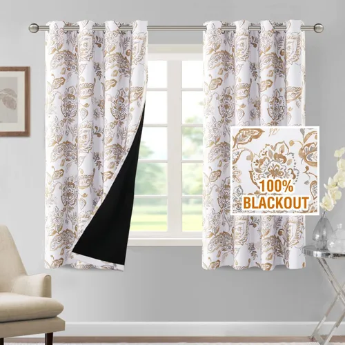 Vista 57 de H.VERSAILTEX - Cortinas 100% blackout con estampado floral de cattleyas, 45 pulgadas de largo, juego de 2 paneles térmicos con forro negro, a prueba