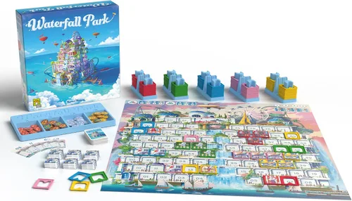 Vista 3 de Juego de mesa Waterfall Park: ¡construye el mejor parque de atracciones! Juego de estrategia, divertido juego familiar para niños y adultos, a