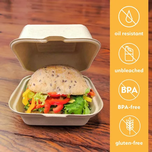 Vista 5 de Recipientes desechables 100% compostables con tapas [6 x 6 pulgadas paquete de 50 unidades] Recipientes ecológicos para llevar, resistentes