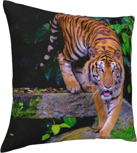 Vista 2 de VARUN Fundas de almohada de tigre feroz con estampado de animales salvajes y animales salvajes, funda de almohada decorativa para el hogar, sofá