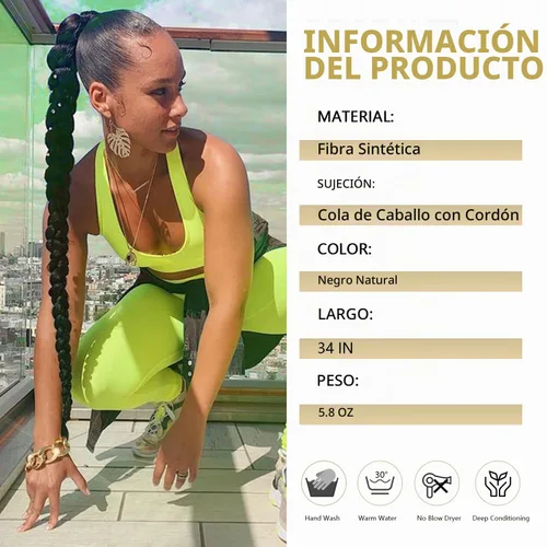 Vista 2 de WIGER Cola de caballo larga trenzada para mujeres negras de 34 pulgadas con cordón de ajuste, cola de caballo Yaki recta con clip, extensiones
