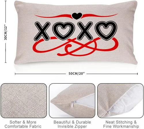 Vista 2 de XOXO - Fundas de almohada lumbares decorativas para el día de San Valentín, 12 x 20 pulgadas, de lino y algodón, para sofá, día de San Valentín
