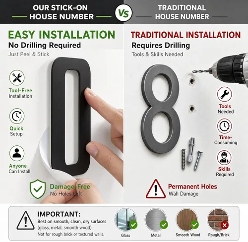 Vista 3 de Números de Casa Modernos para Exterior - Autoadhesivos, Grandes de 6 Pulgadas, Números de Dirección de Casa de Metal - Ideales para Buzón, Puerta