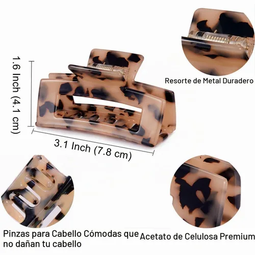 Vista 2 de Pinzas para el cabello de 3 pulgadas, diseño francés, pinza rectangular para el cabello para mujeres, damas y madres (paquete de 2)