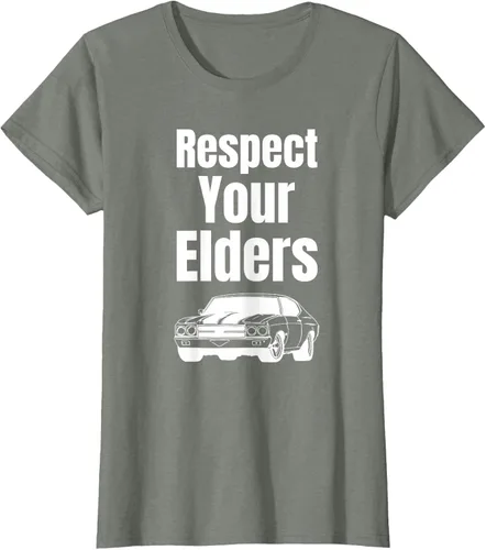 Vista 12 de Divertido regalo de auto para chicos – Respect Your Elders Classic Muscle Car Camiseta, Negro, S