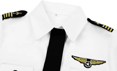 Vista 5 de Disfraz de piloto de aerolínea para niños, uniforme de capitán de aerolínea para Halloween, día de carrera, regalo de cumpleaños