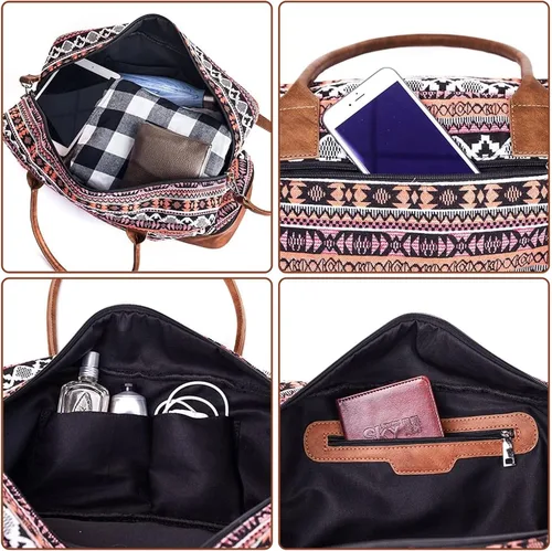 Vista 6 de MyMealivos Bolsa de lona para el fin de semana o viaje durante la noche, bolsa de tela de lana gruesa con bolsa para zapatos