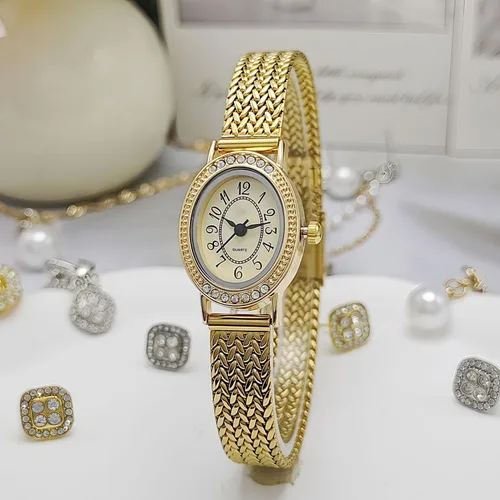 Vista 4 de Reloj ovalado vintage para mujer, de lujo, esfera ultrafina, de acero inoxidable, resistente al agua