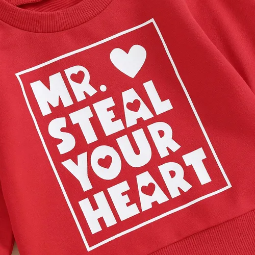 Vista 4 de AEEMCEM Conjunto de sudadera con estampado de letras para el día de San Valentín para bebé, 2 piezas, ropa de San Valentín