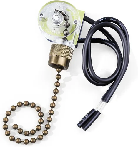 Vista 7 de Paquete de 2 interruptores de luz para ventilador de techo, Zing Ear ZE-109, bronce fácil de instalar, cables de extracción de encendido y apagado