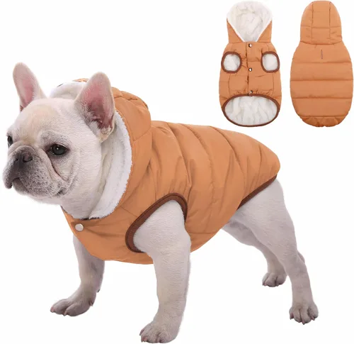 Vista 6 de Sudadera con capucha de vellón, abrigo impermeable resistente al viento, chaqueta cálida de invierno, ropa para mascotas para clima frío, chaleco