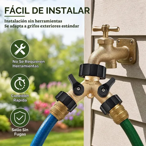 Vista 2 de Xiny Tool Divisor de manguera, divisor de manguera de jardín resistente de 2 vías, manguera de agua de latón macizo, divisor en Y, 2 válvulas con 2